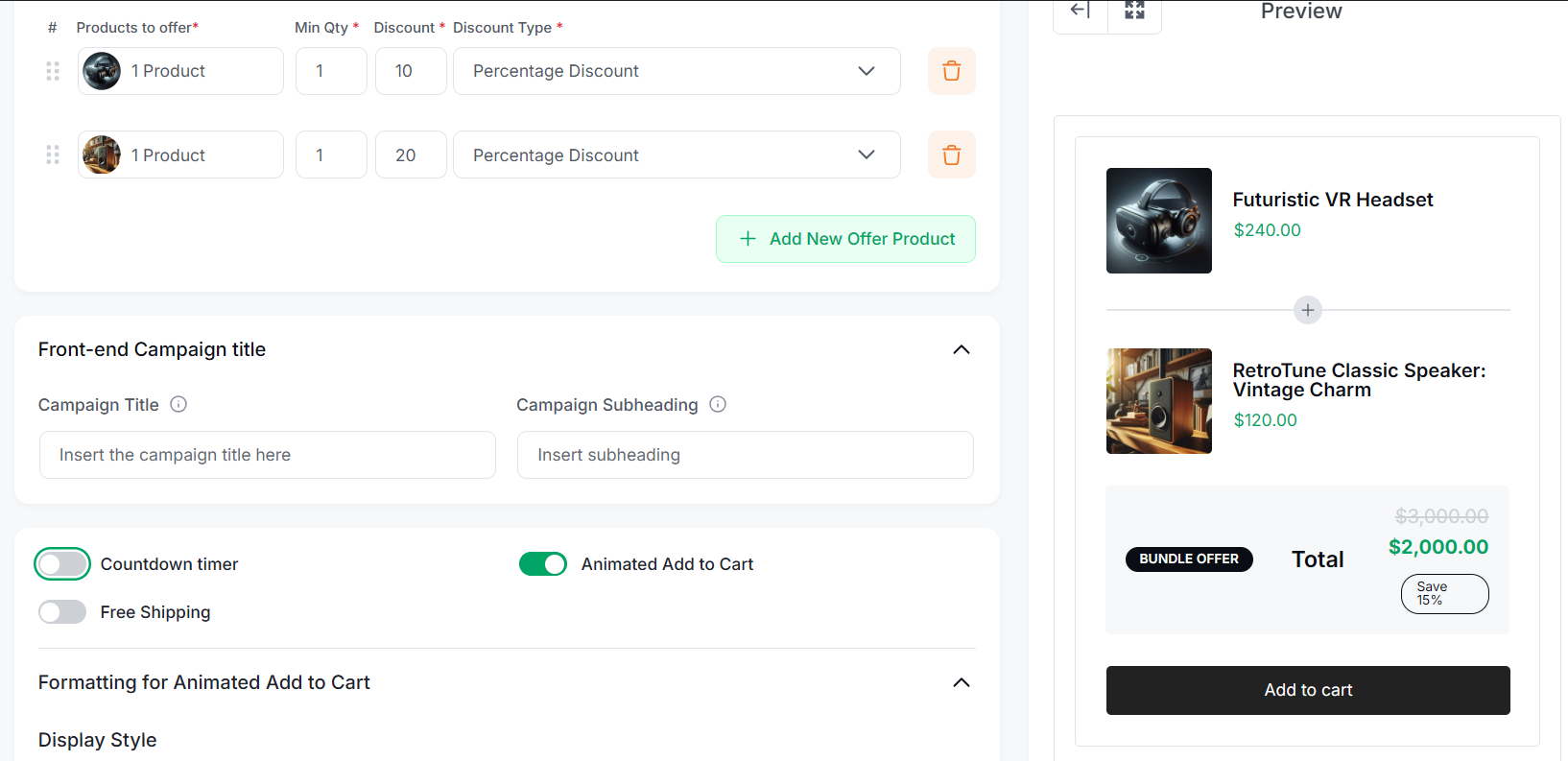 enable conversion focused features for bundle discount offer